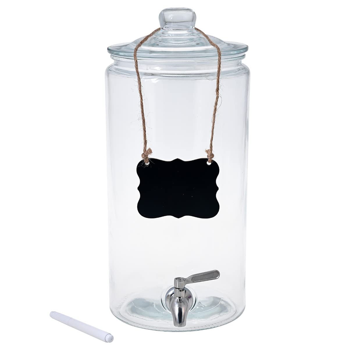 2 Gallon Glass Beverage Dispenser with Stainless Steel Spigot F13879