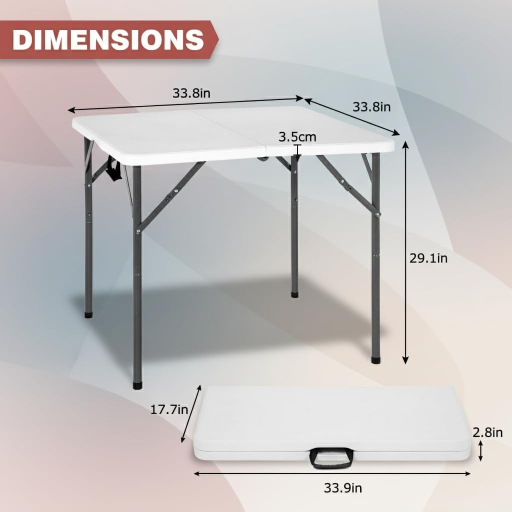 34" Folding Card Table Heavy Duty Plastic Square Table with Handle and Lock B11663