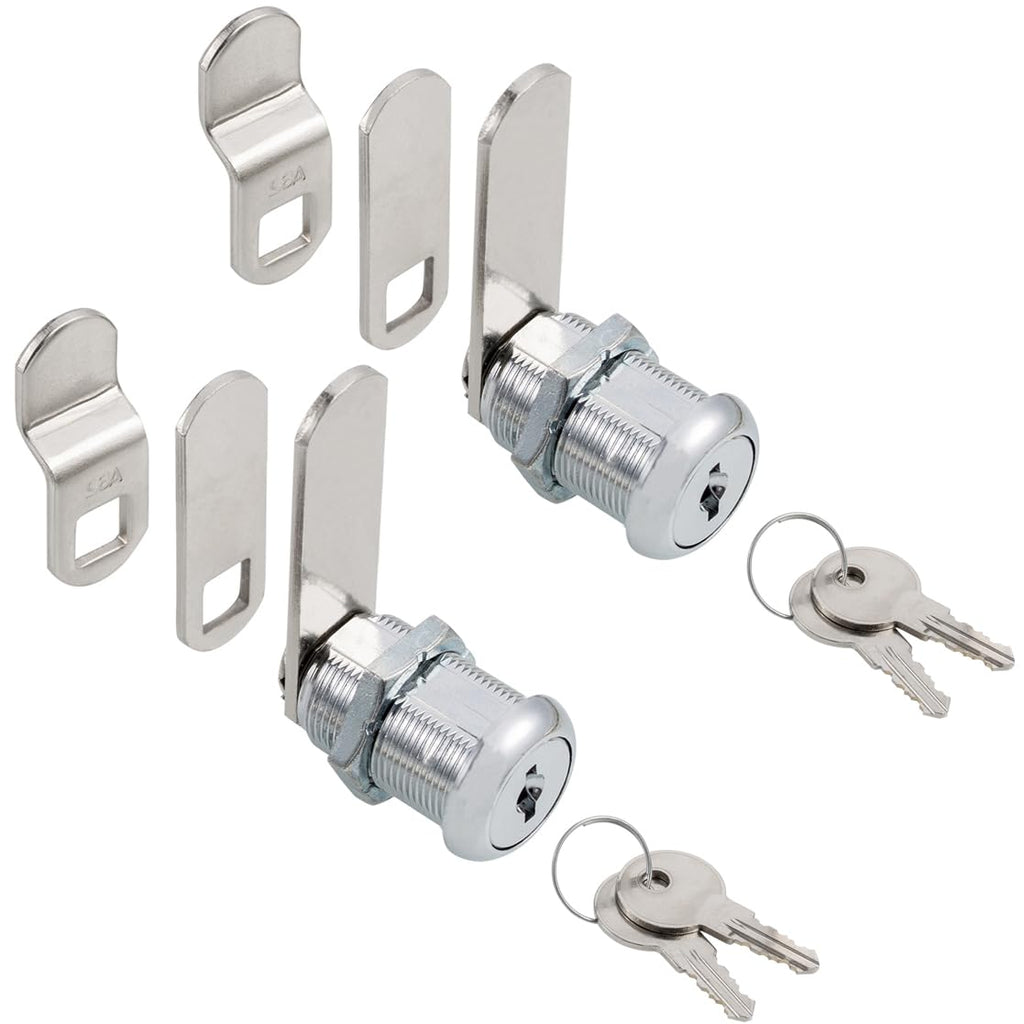 Keyed Alike 1” Cylinder Cam Locks Chrome Finish with 3 Cams and 2 Keys T793599