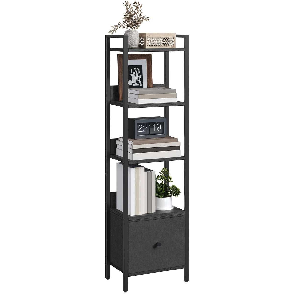 Black 5-Tier Bookshelf with Drawer A88217