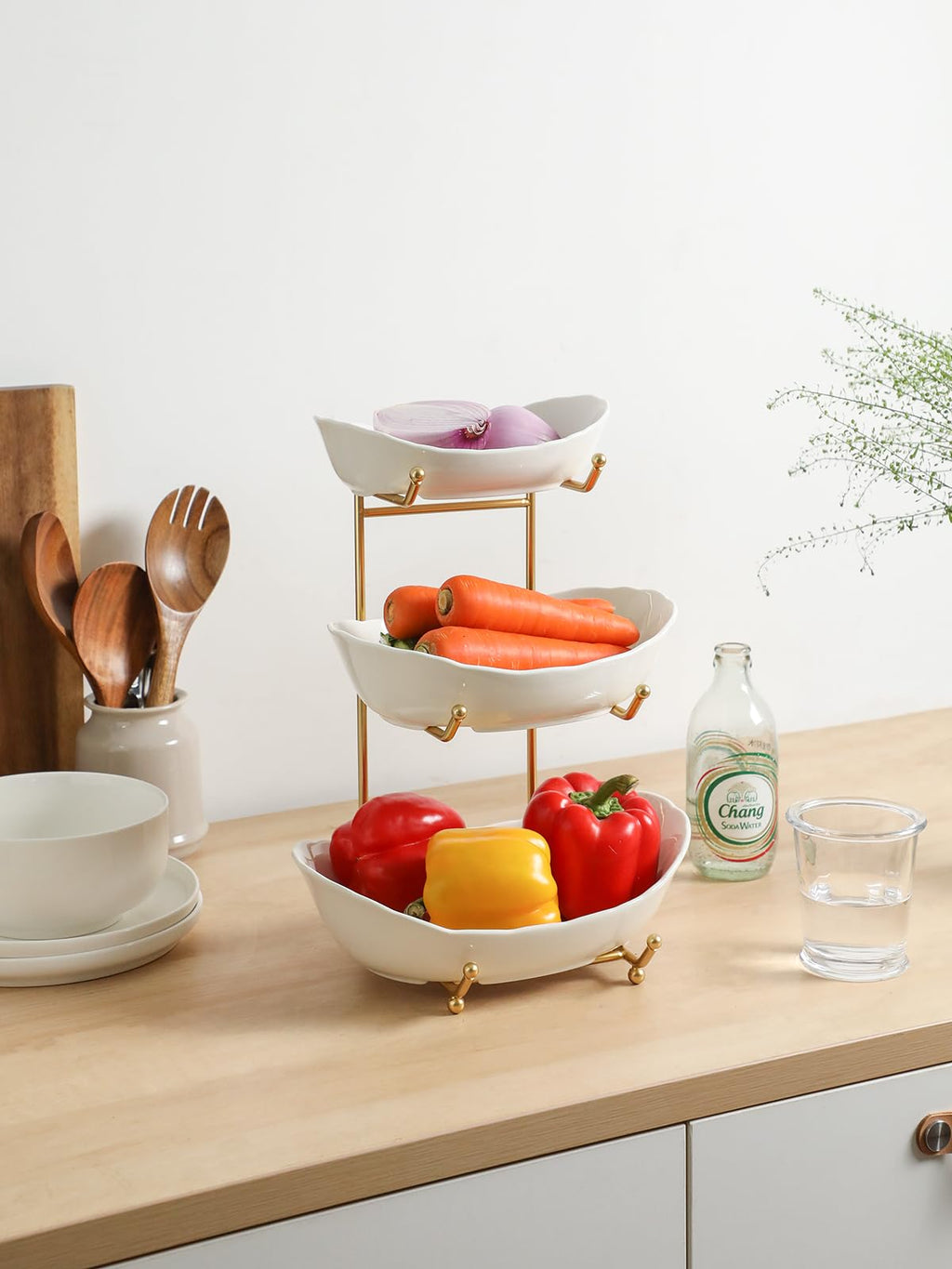 3 Tier White Ceramic Fruit Bowl D8817