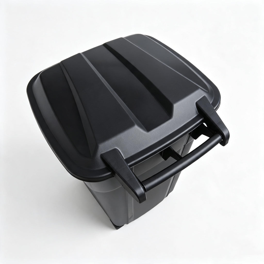 32 Gallon Black Plastic Wheeled Trash Can with Lid C388144