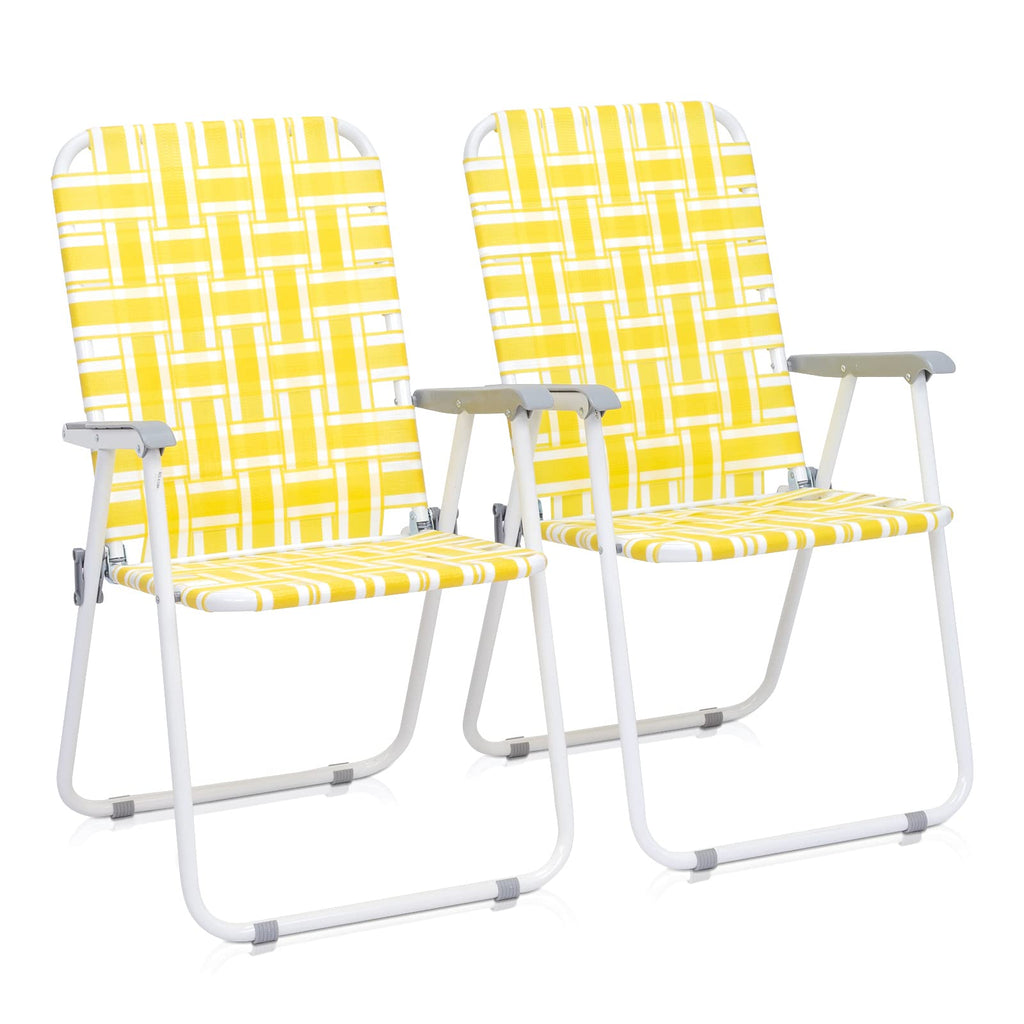 Yellow Striped Webbed Lawn Chairs Set of 2 K95854