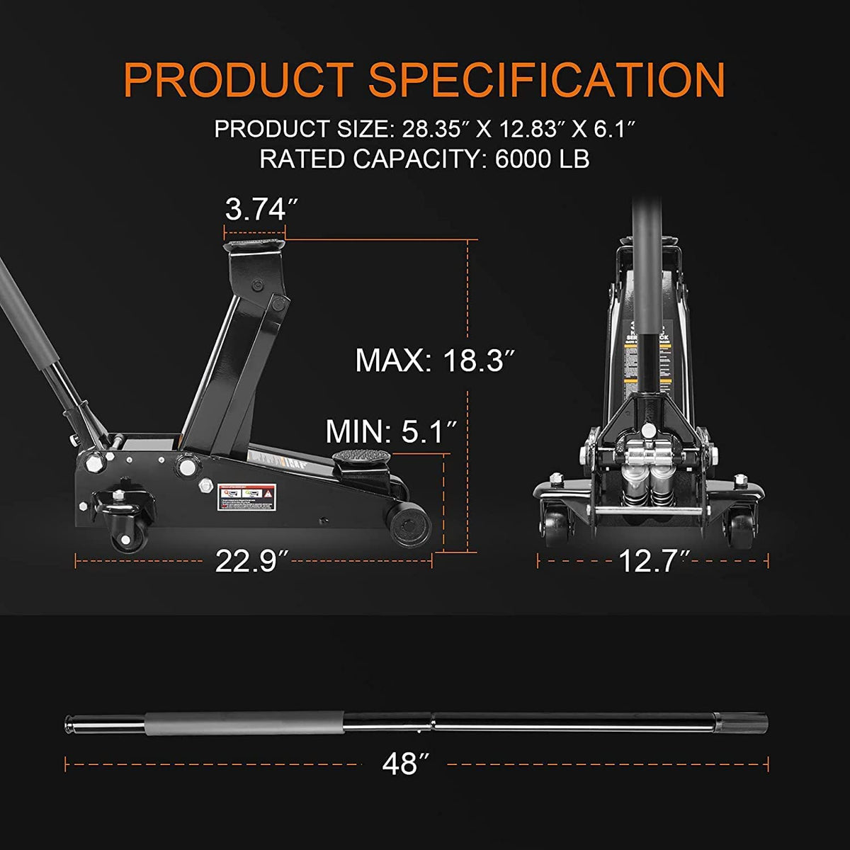3 Ton Hydraulic Heavy Duty Steel Floor Jack A10149