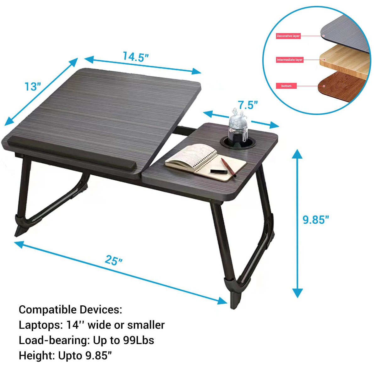 White Laptop Desk with Cup Holder X301