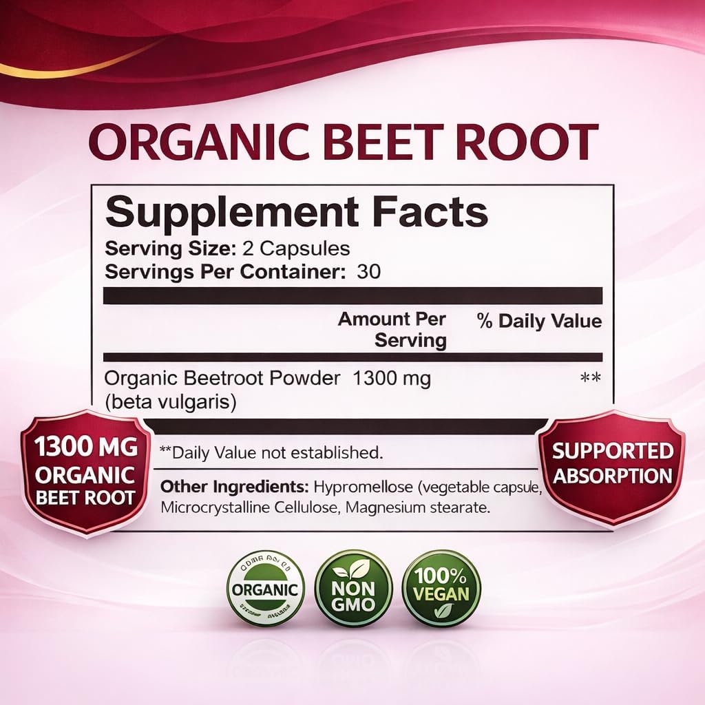 Organic Beet Root Capsules, 1300mg - 60 Capsules S852