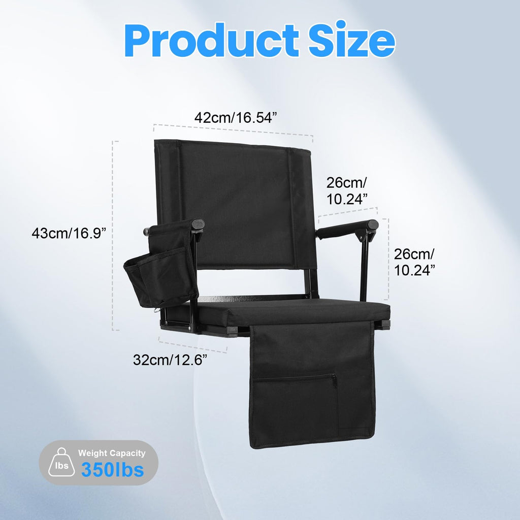 2 Pcs Folding Stadium Seats with Back Support & Cushion Q1683