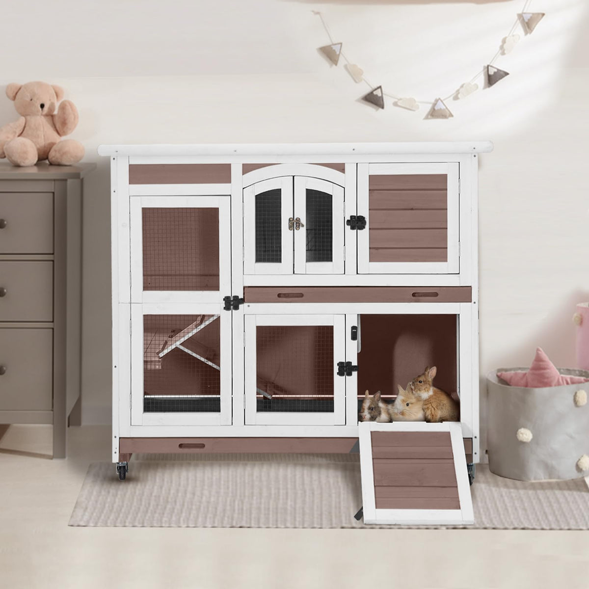 Two-Story Rabbit Hutch with Wheels M68015