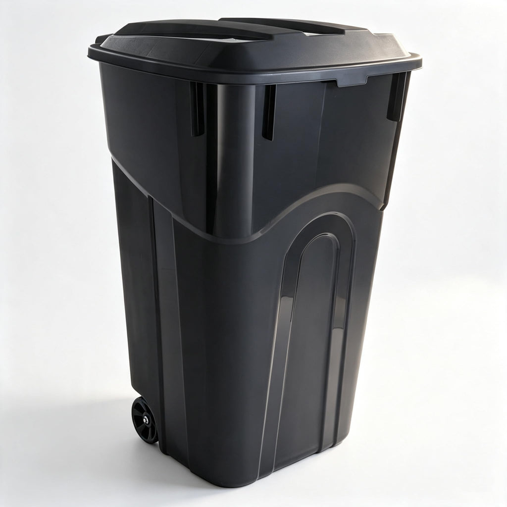 32 Gallon Black Plastic Wheeled Trash Can with Lid C388144