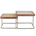Mid Century Modern Coffee Table Set of 2 Square Metal Base Q757