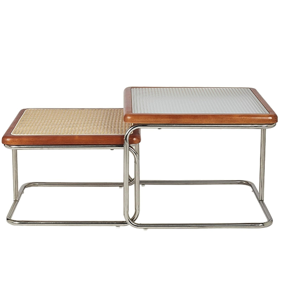 Mid Century Modern Coffee Table Set of 2 Square Metal Base Q757