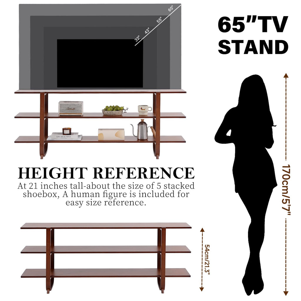 Walnut 65 Inch 3-Tier TV Stand J3938