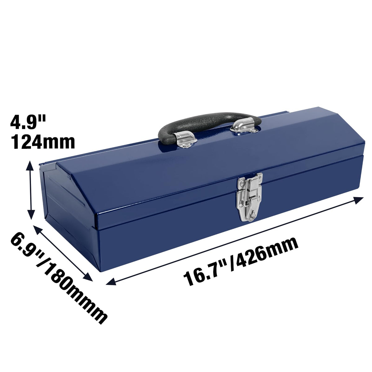 16" Portable Steel Tool Box with Metal Latch Closure, Blue Y257005