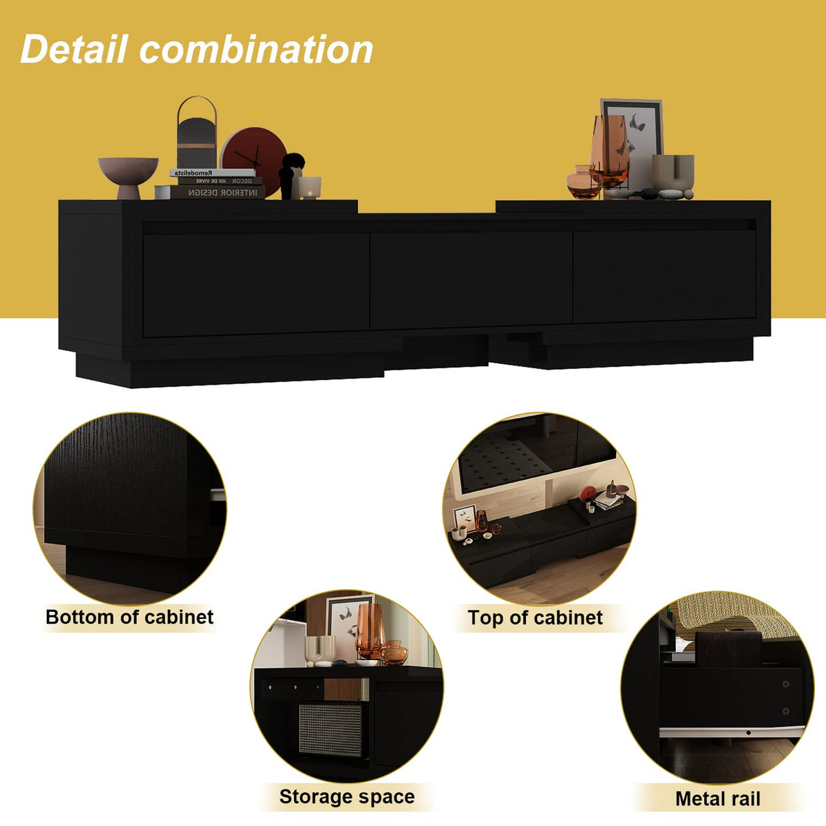 Expandable TV Stand Media Console Table with Three Drawers and Two Open Shelves H102