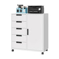 White 5 Drawer Storage Cabinet with Shelves and Door Y8068