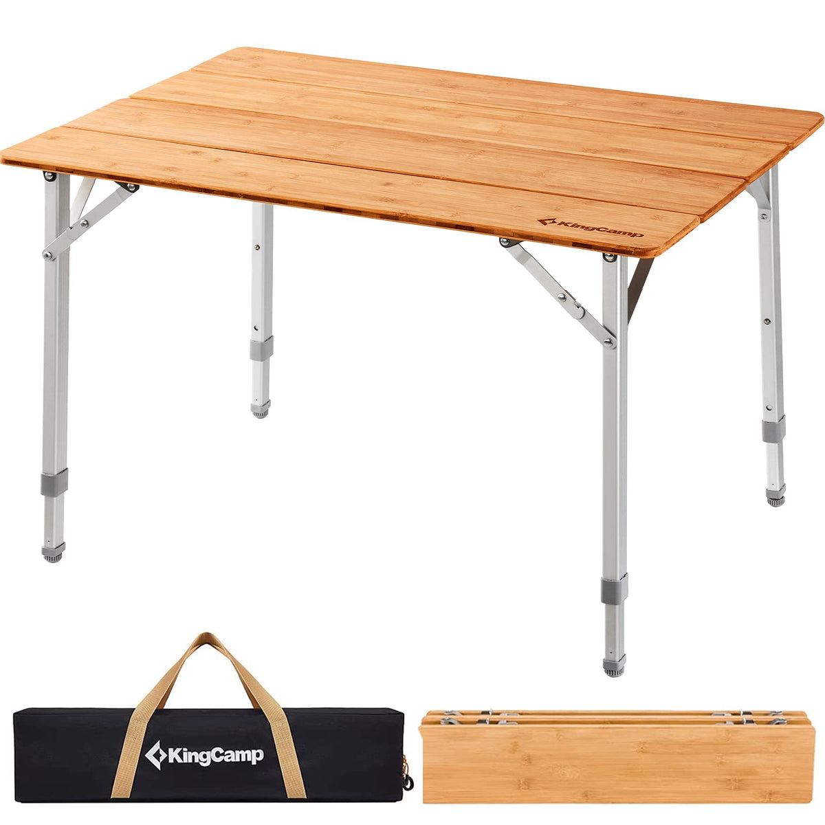 Folding Camping Table Bamboo Adjustable Portable Table E26070