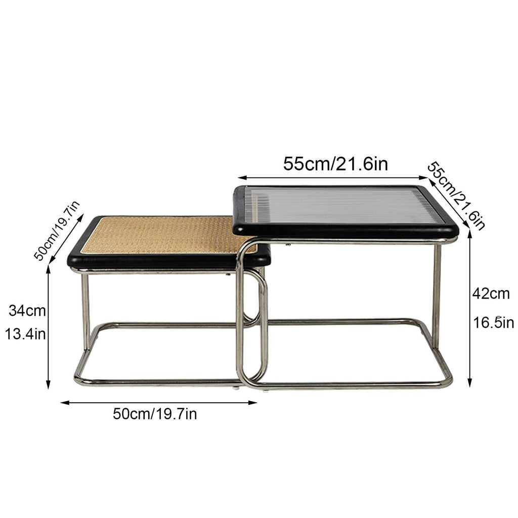 Mid Century Modern Coffee Table Set of 2 Square Metal Base Q757
