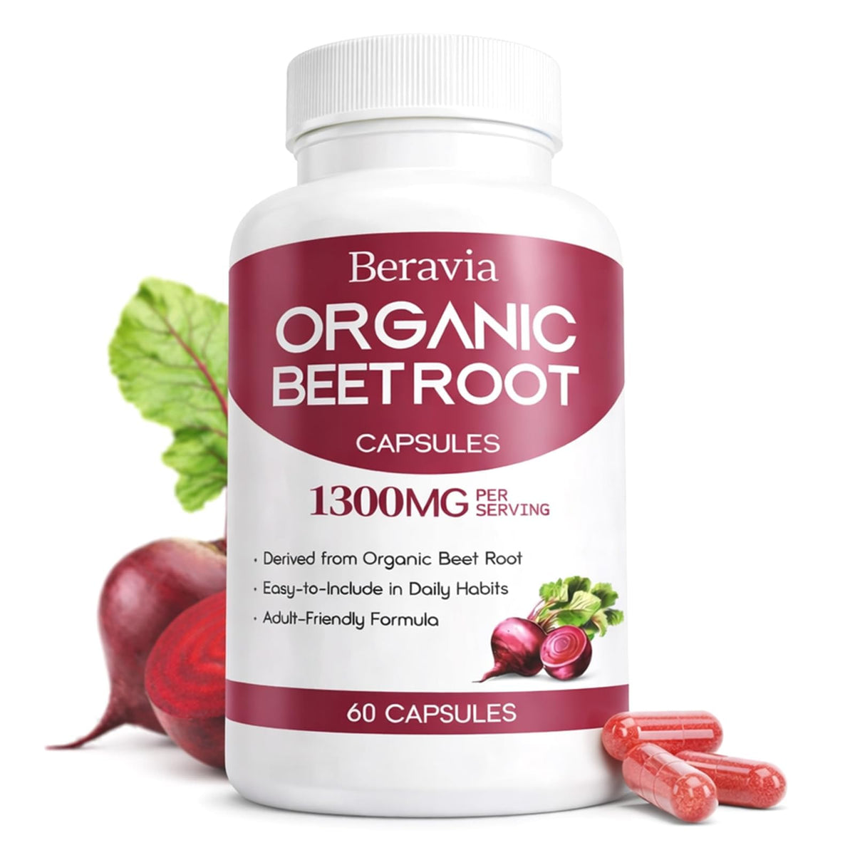 Organic Beet Root Capsules, 1300mg - 60 Capsules S852