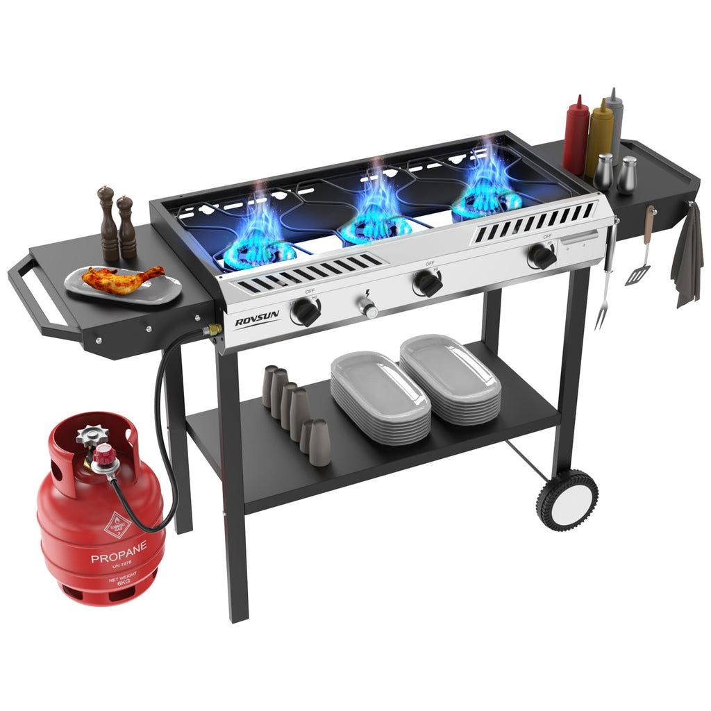 3 Burner Propane Gas Stove with Side Shelves V67756