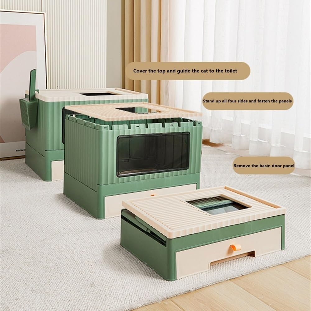 Foldable Top Entry Cat Litter Box with Lid I64606