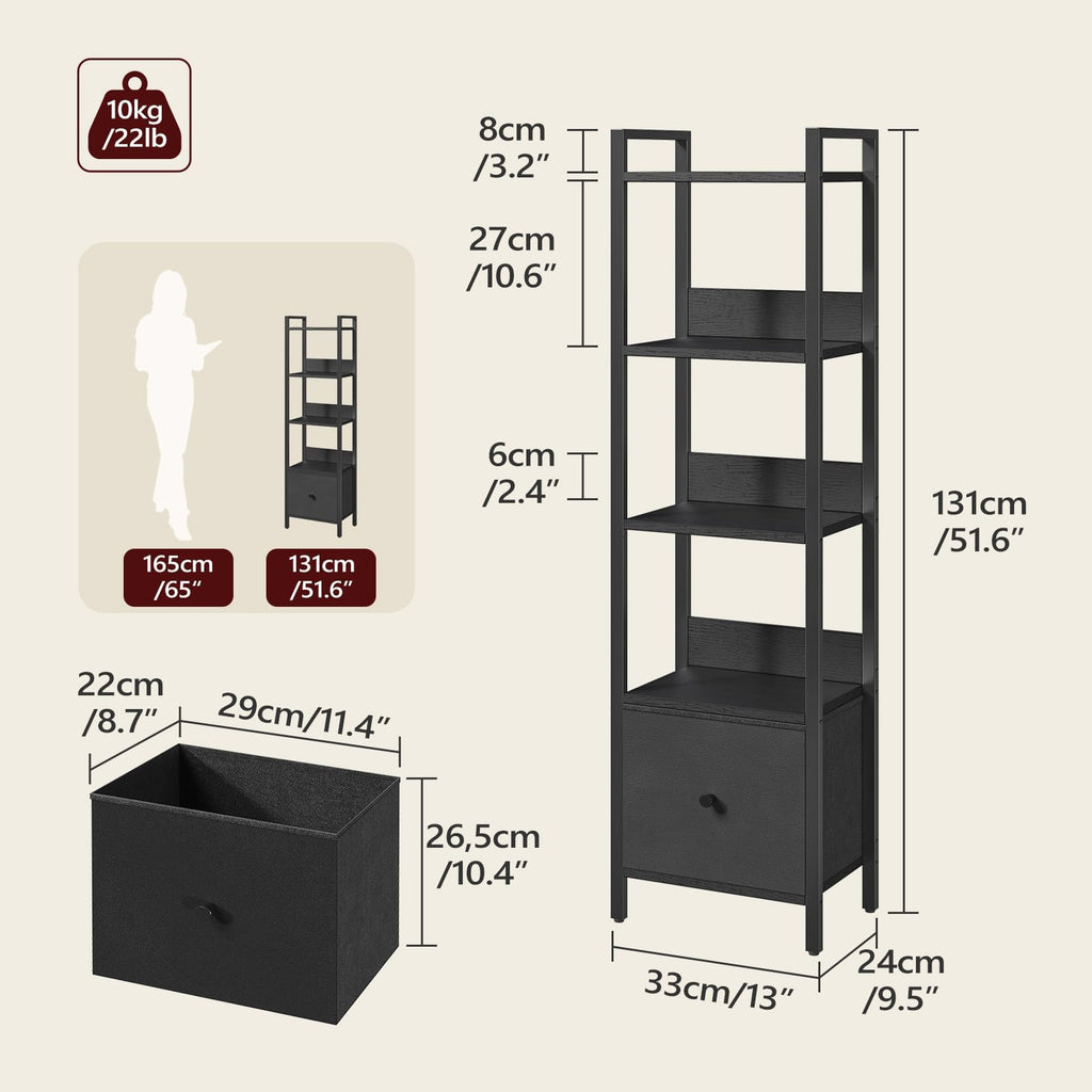 Black 5-Tier Bookshelf with Drawer A88217