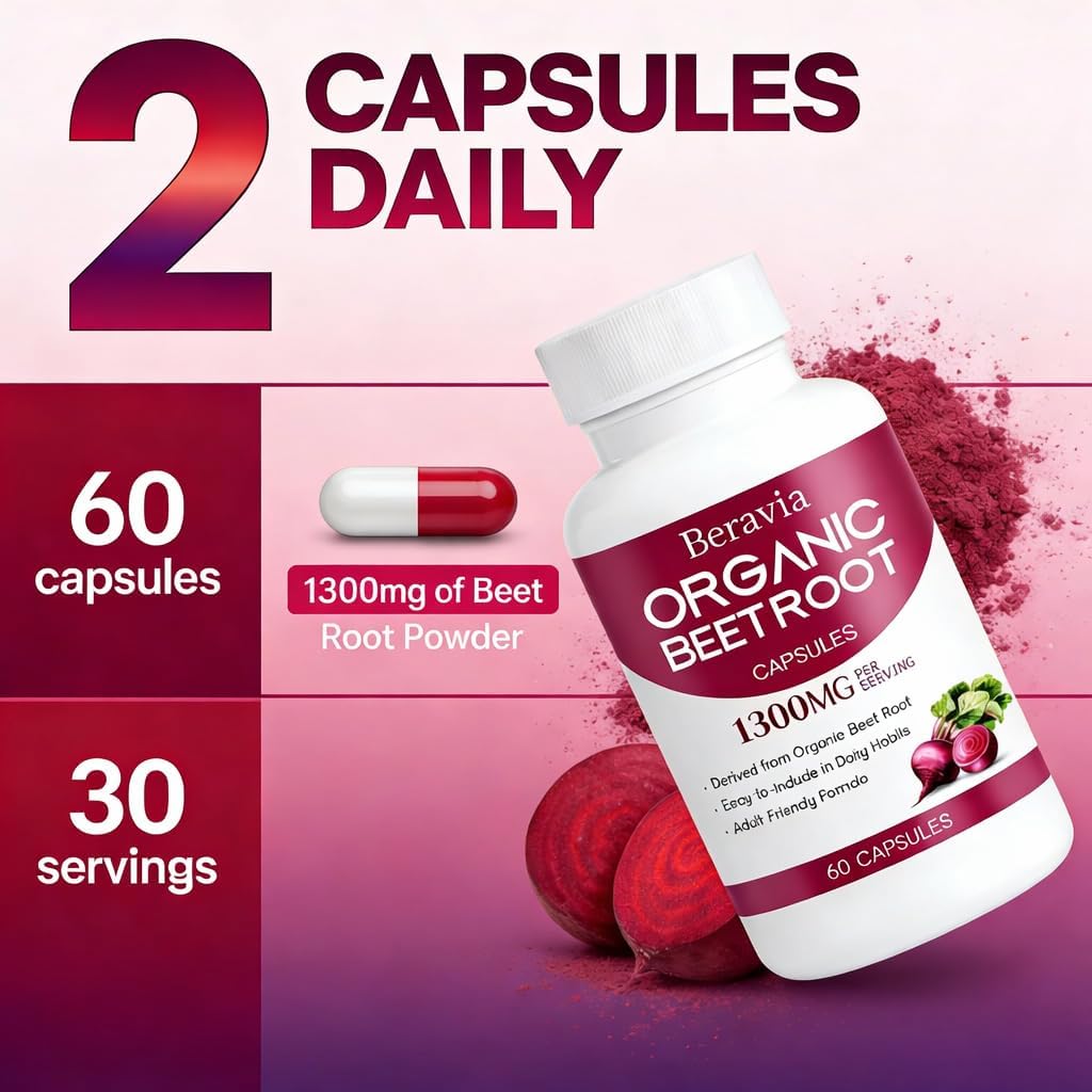 Organic Beet Root Capsules, 1300mg - 60 Capsules S852