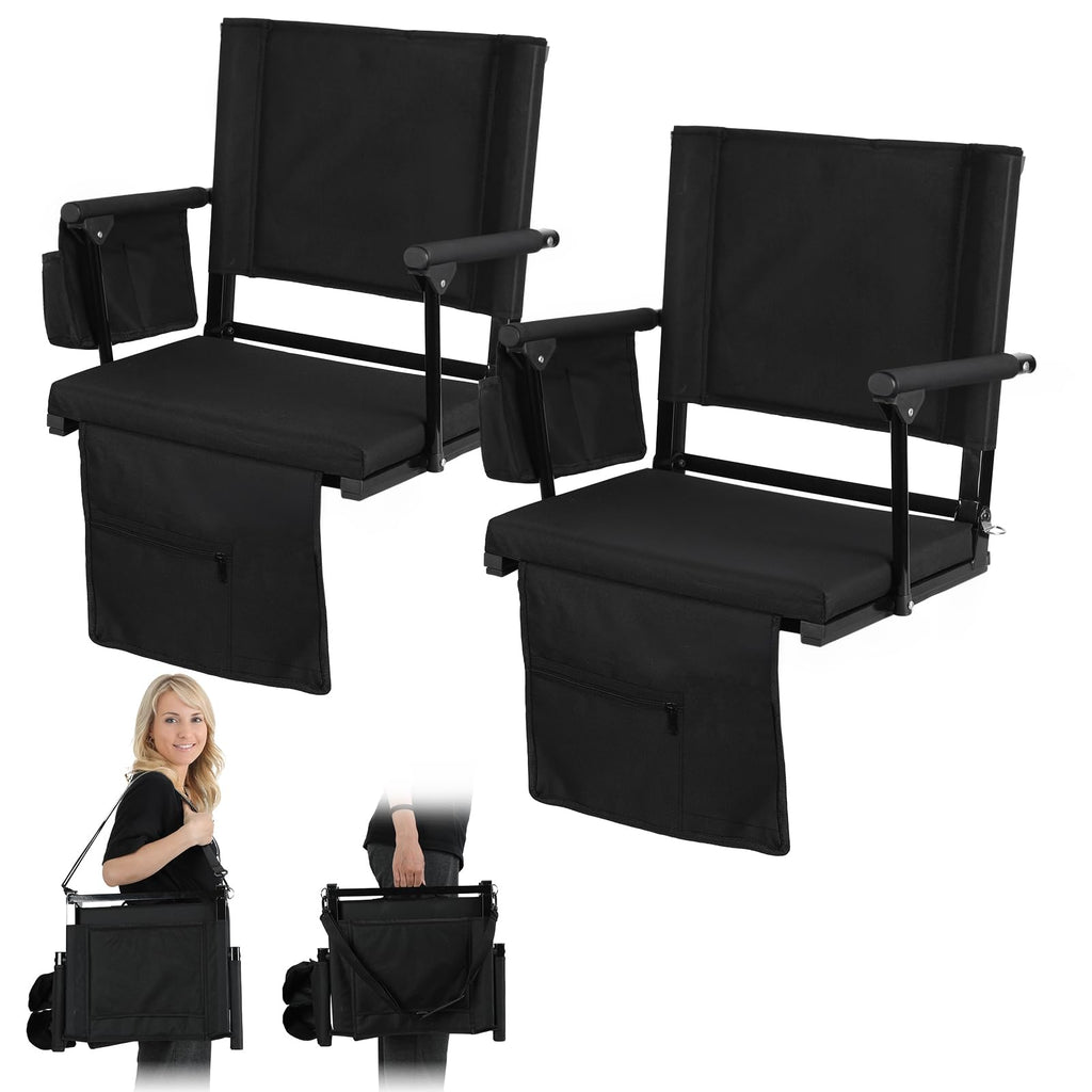 2 Pcs Folding Stadium Seats with Back Support & Cushion Q1683