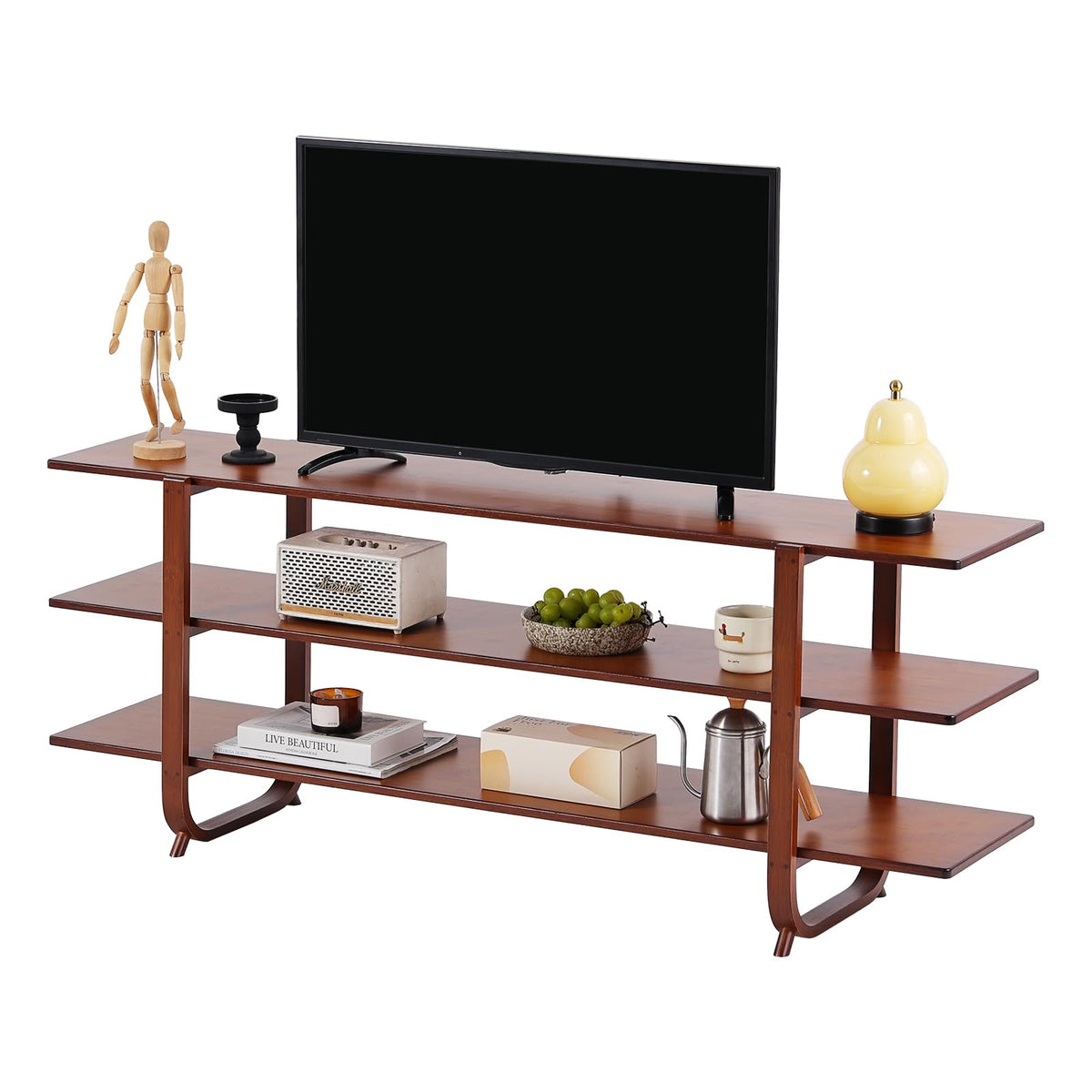 Walnut 65 Inch 3-Tier TV Stand J3938