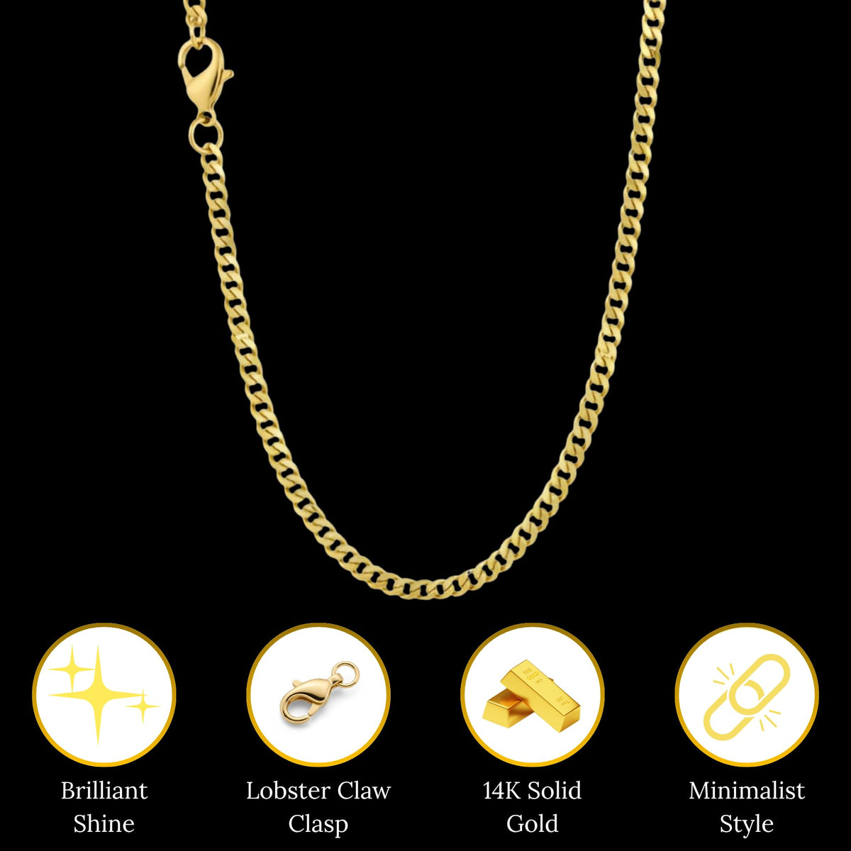 14K Solid Gold Cuban Link Chain D881