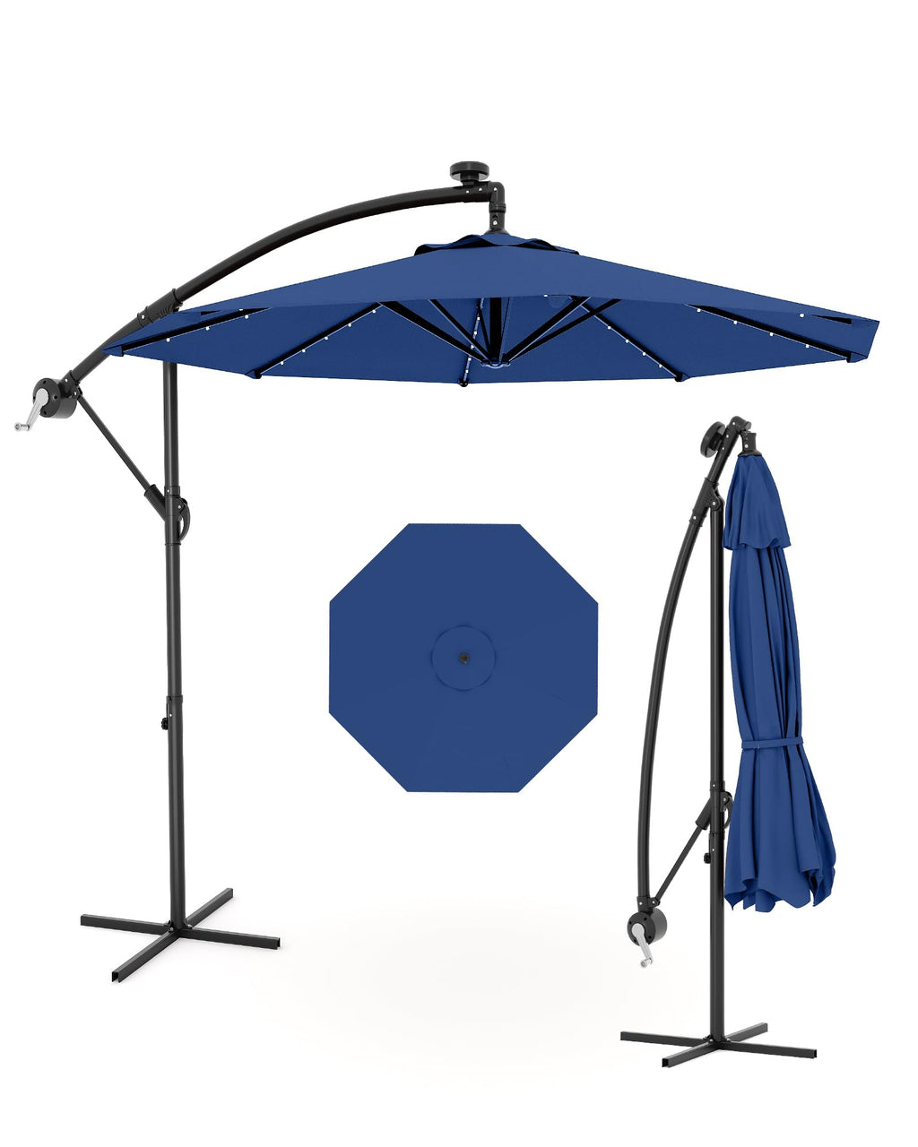 10 ft Solar Light Patio Umbrella with Crank Lift and Cross Base H989