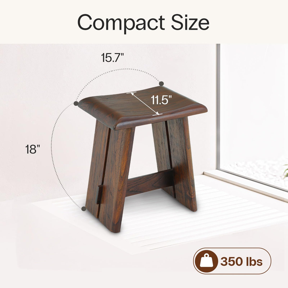 Teak 18-Inch Curved Wooden Shower Seat C8301