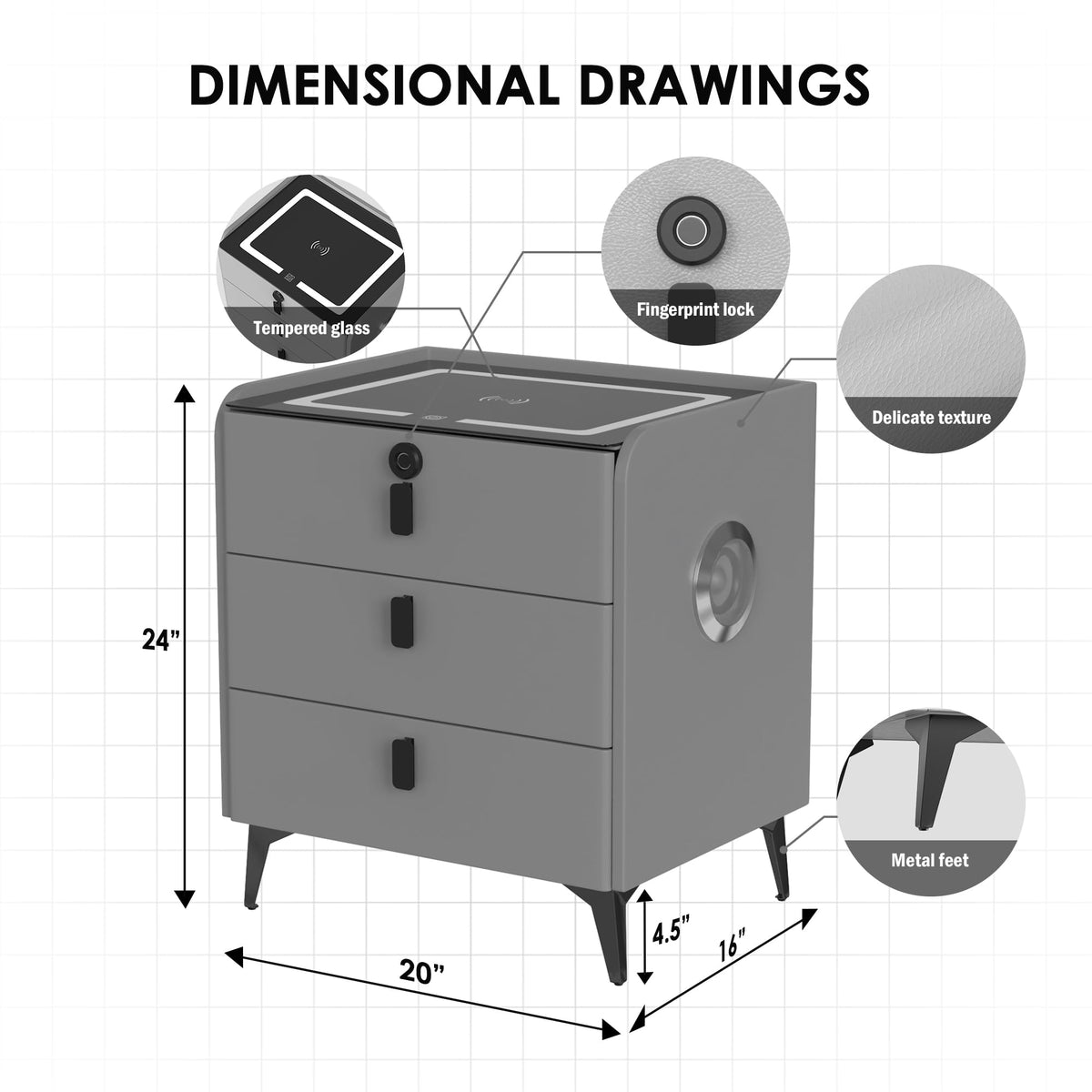 Fingerprint Lock Drawer Nightstand U366669