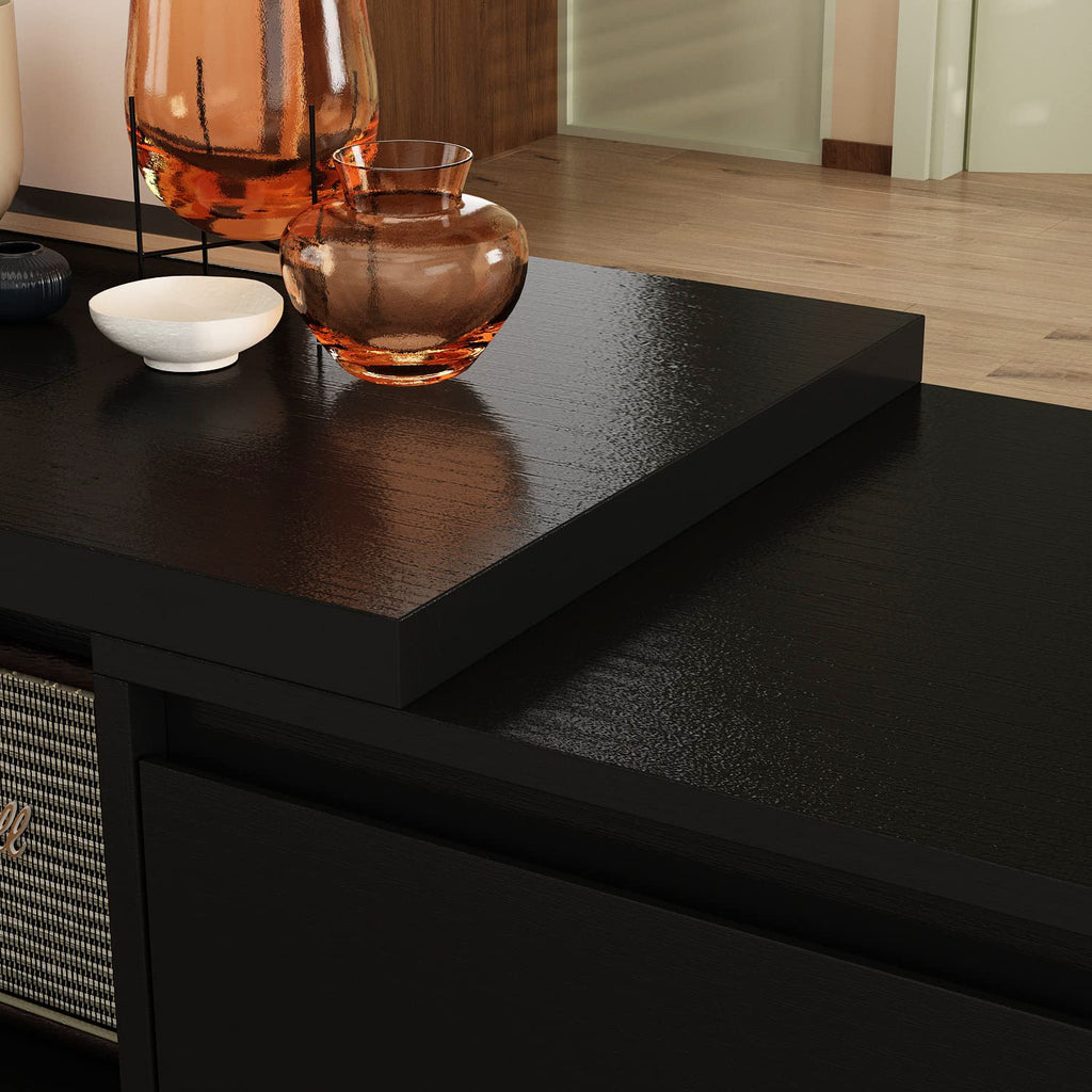 Expandable TV Stand Media Console Table with Three Drawers and Two Open Shelves H102