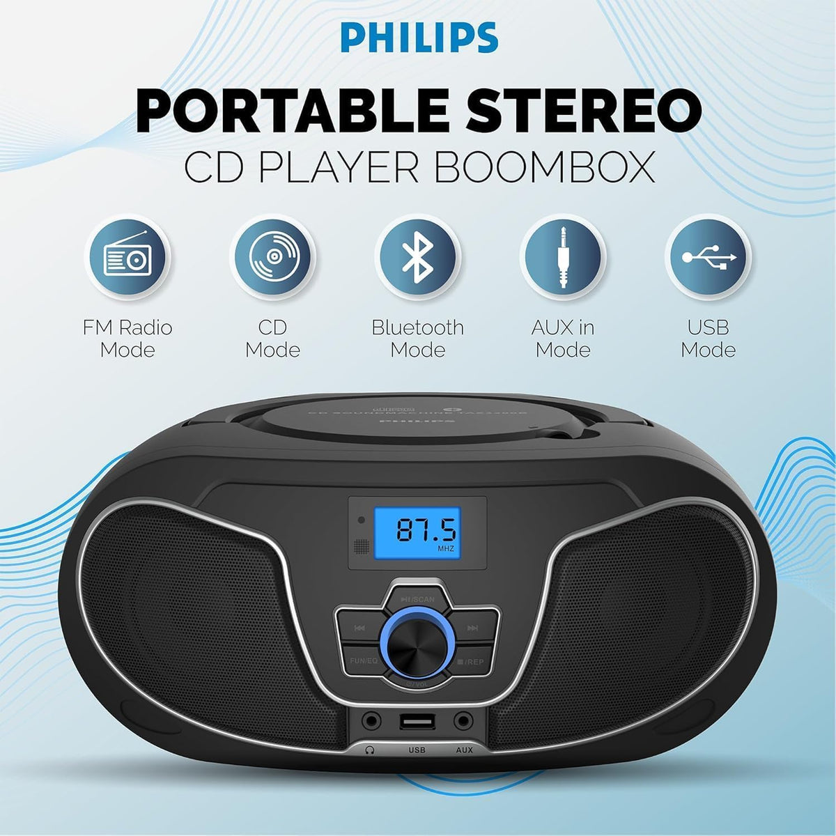 Portable Bluetooth CD Player Boombox with FM Radio I8827
