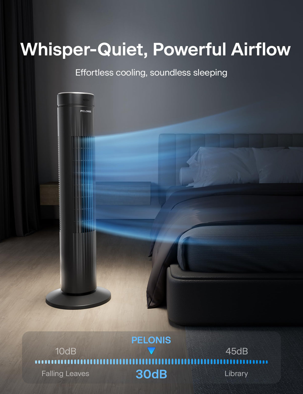 30-Inch Oscillating Tower Fan, 3 Speed, Black H870