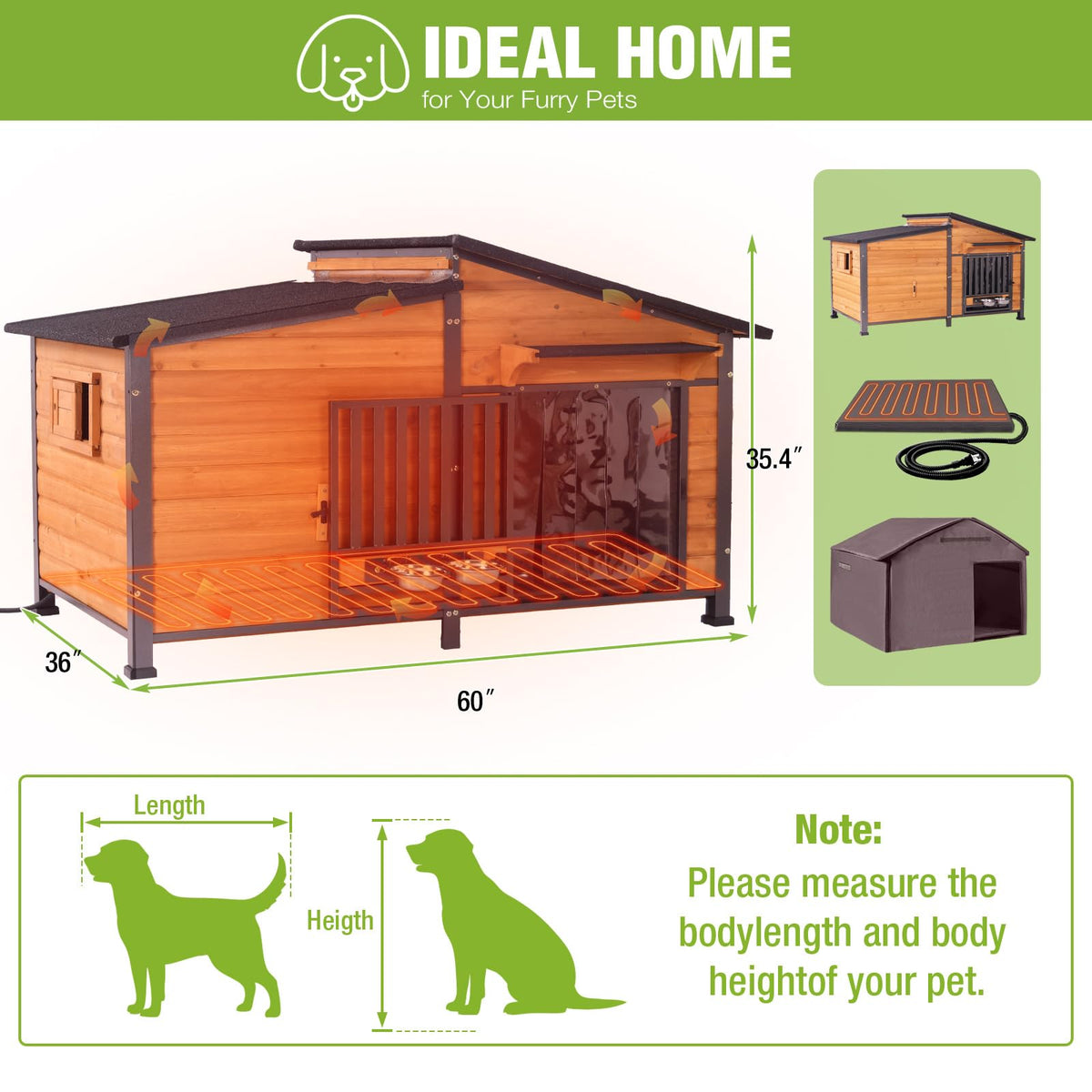 Extra Large Heated Insulated Weatherproof Dog Kennel with Heating Pad V43523
