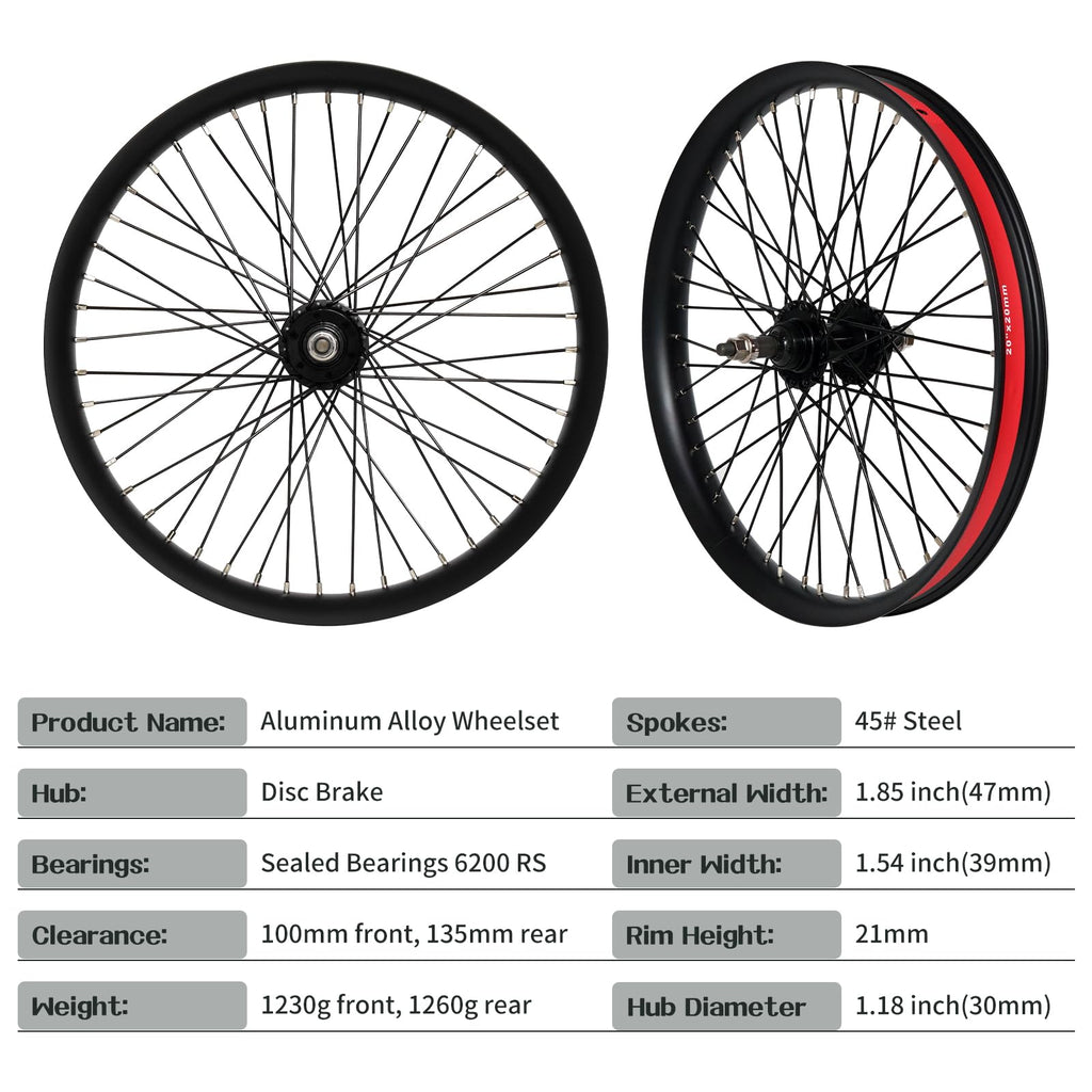 20"/26" Heavy Duty Bike Wheelset, Front and Rear, 12 Gauge 48 Spokes, Double Wall Aluminum Alloy Disc Brake MTB Z538595