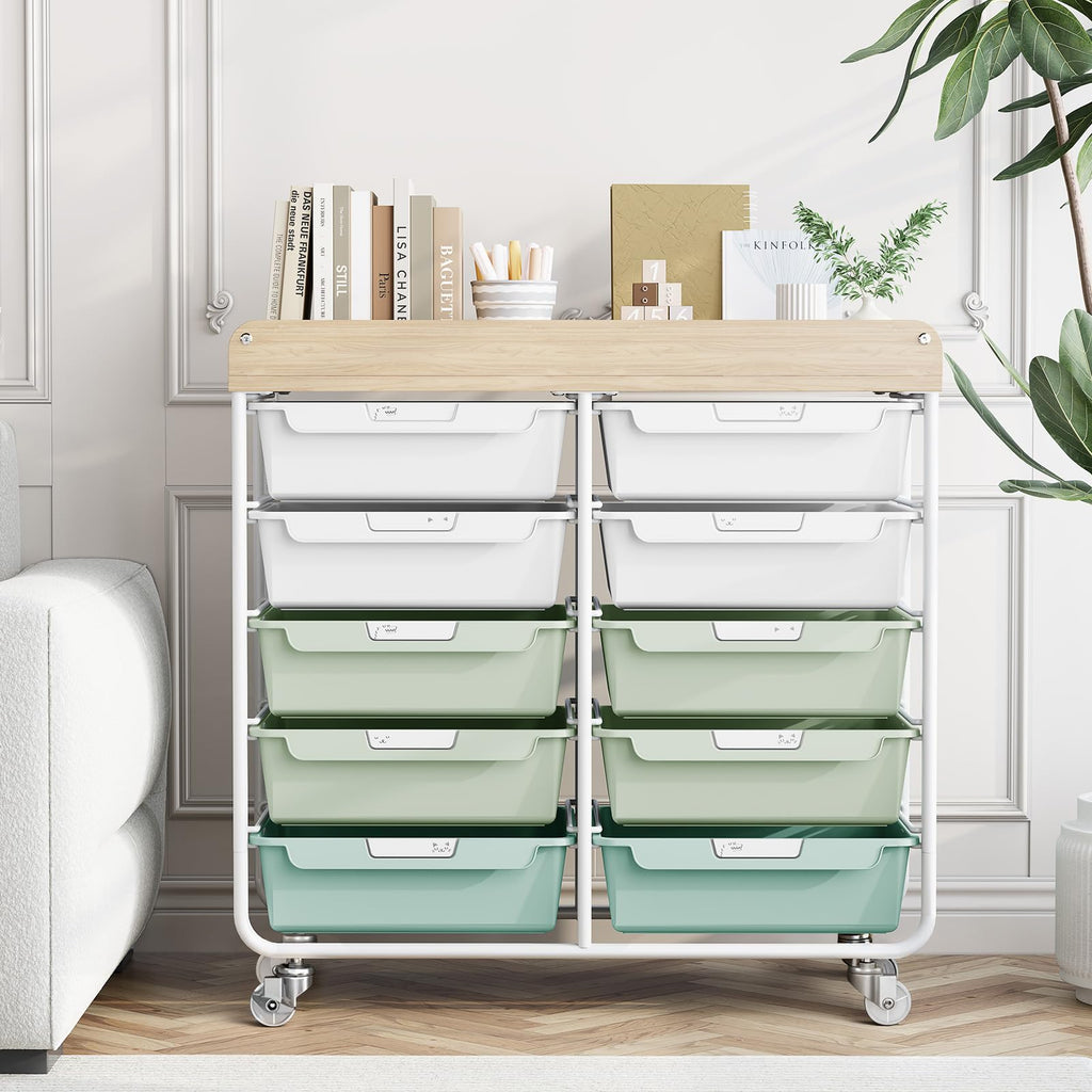 10 Drawer Rolling Cart Green T887