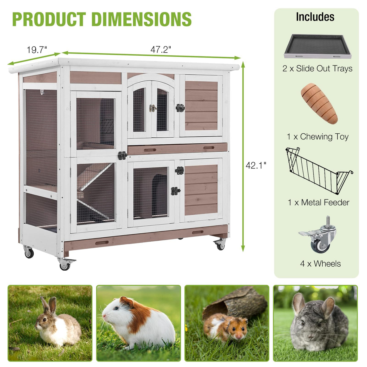 Two-Story Rabbit Hutch with Wheels M68015