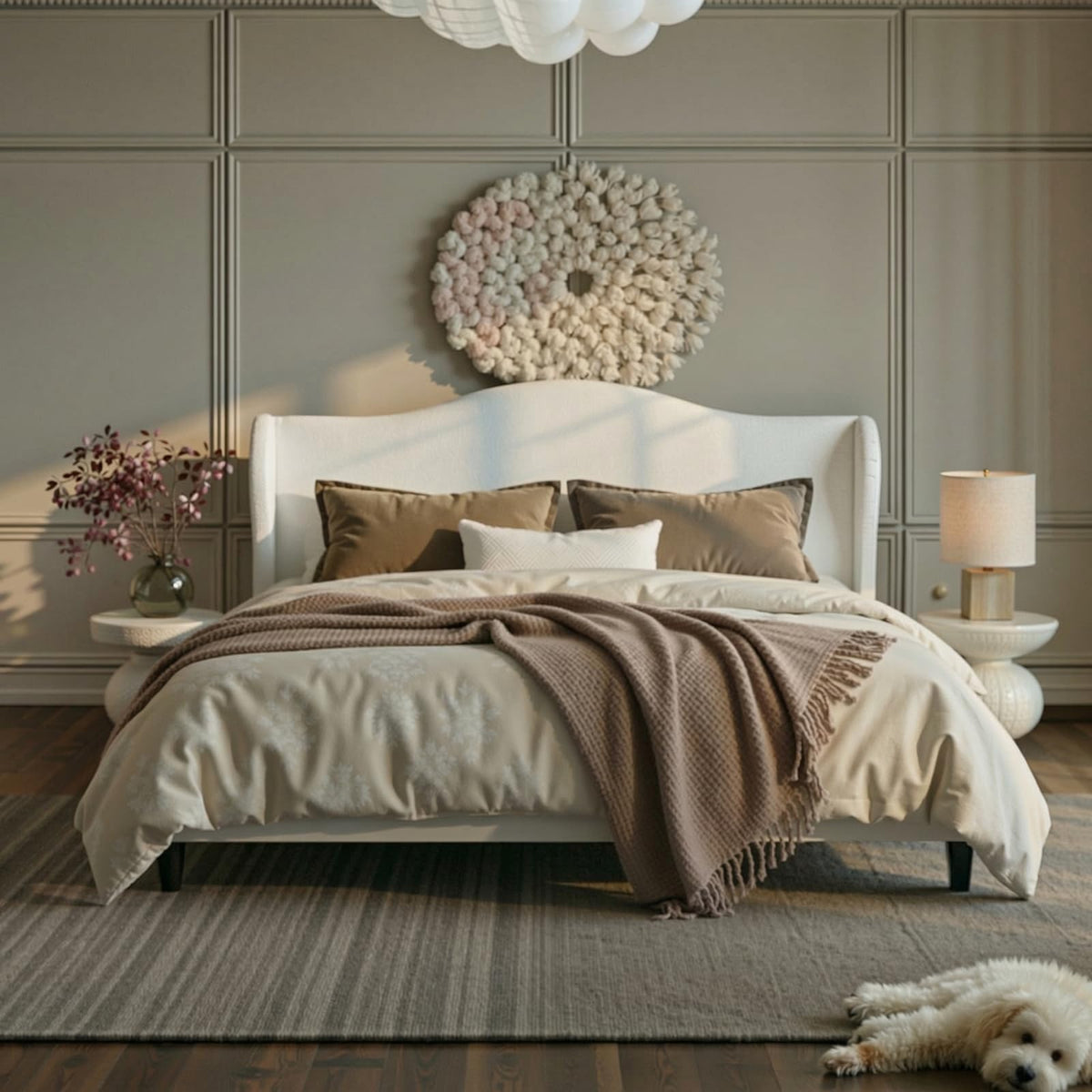 Queen Size White Velvet Bed Frame U4929
