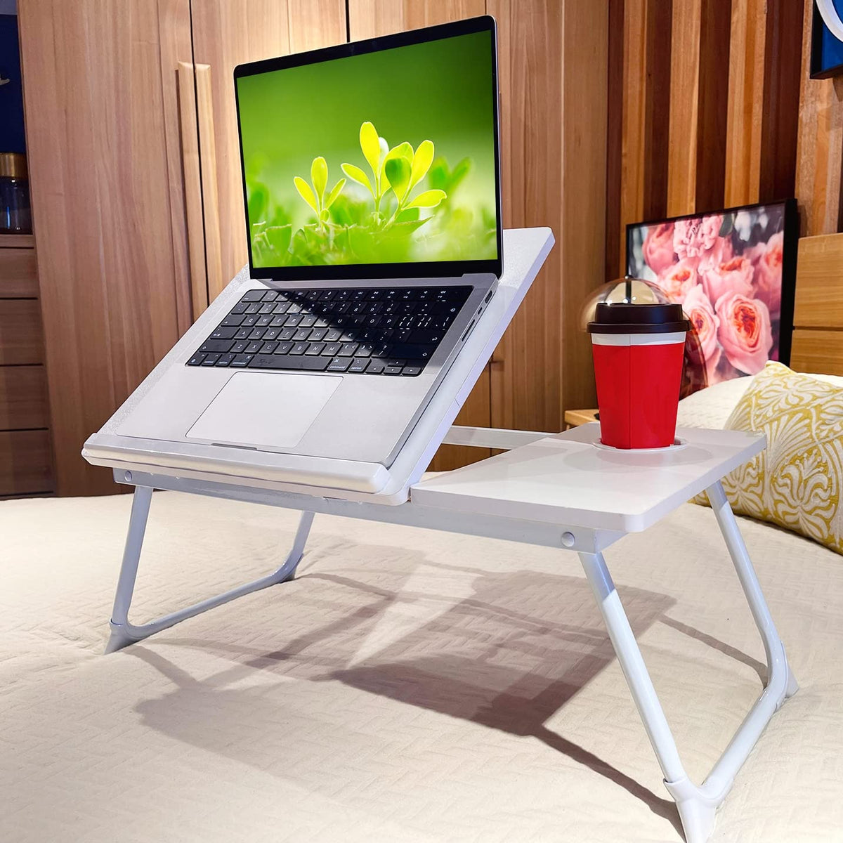 White Laptop Desk with Cup Holder X301