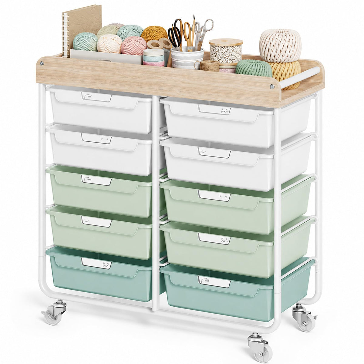 10 Drawer Rolling Cart Green T887