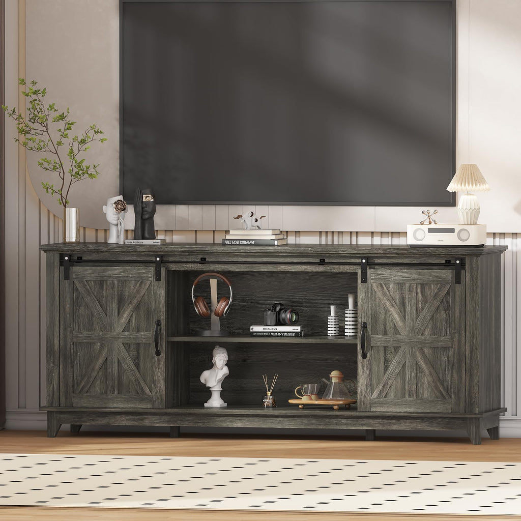 Farmhouse TV Stand Cabinet for 75" Television with Adjustable Shelf & Sliding Barn Doors M82887