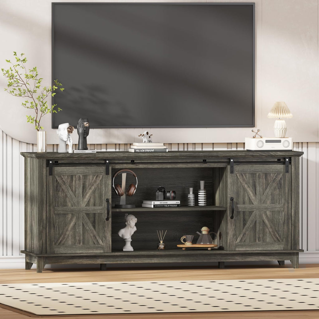 Farmhouse TV Stand Cabinet for 75" Television with Adjustable Shelf & Sliding Barn Doors M82887
