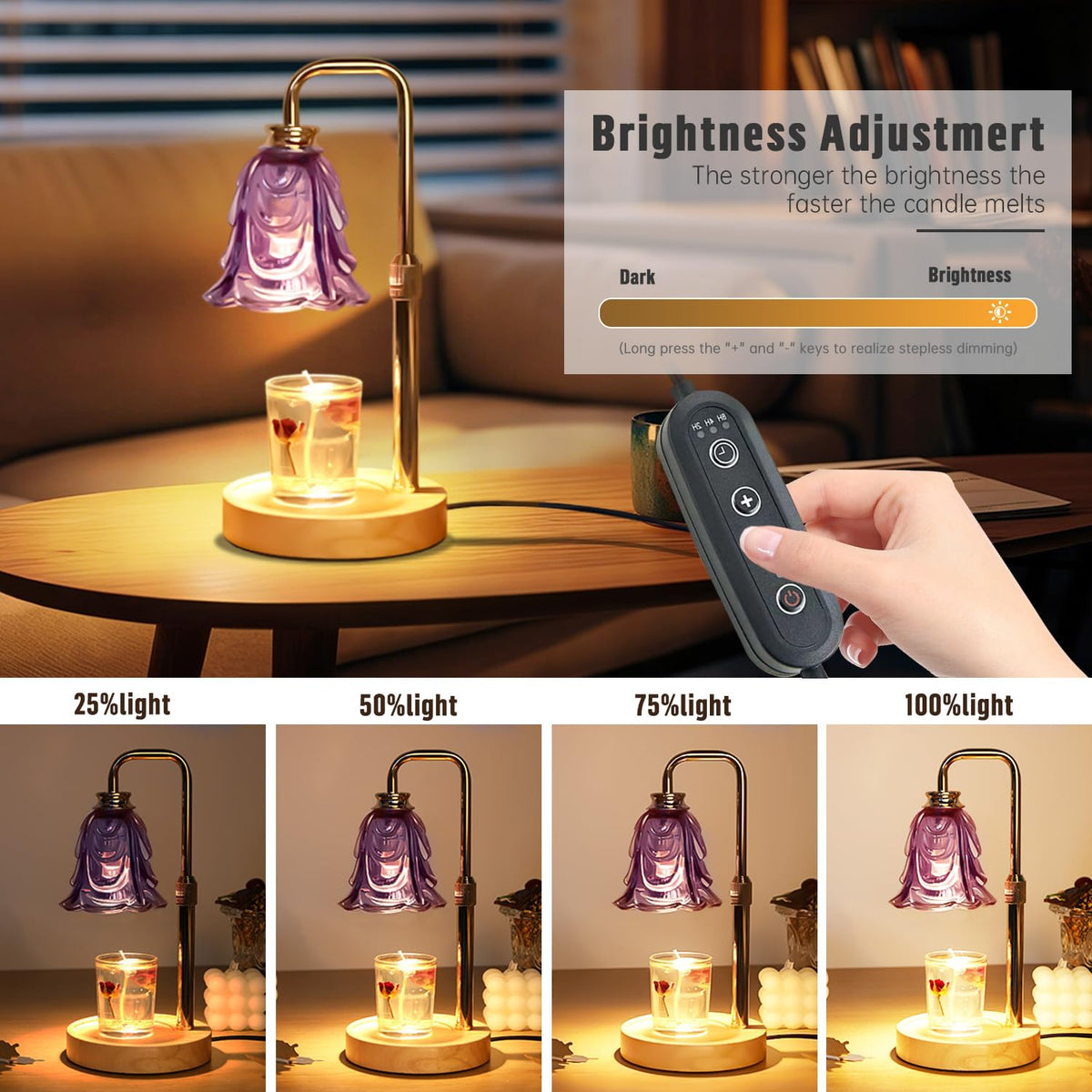 Adjustable Height Dimmable Candle Warmer Lamp with Timer H829