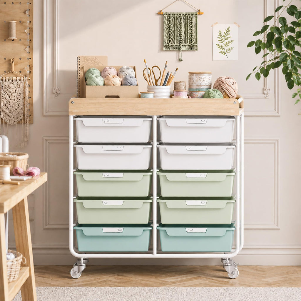 10 Drawer Rolling Cart Green T887