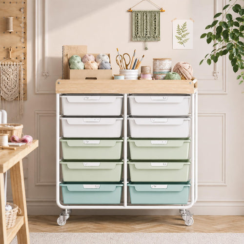 10 Drawer Rolling Cart Green T887