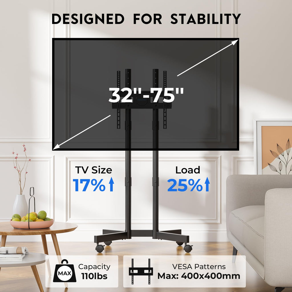 Black Rolling TV Stand for 32-75 Inch TVs H528658