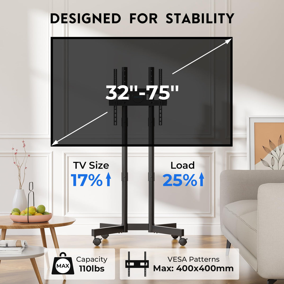 Black Rolling TV Stand for 32-75 Inch TVs H528658
