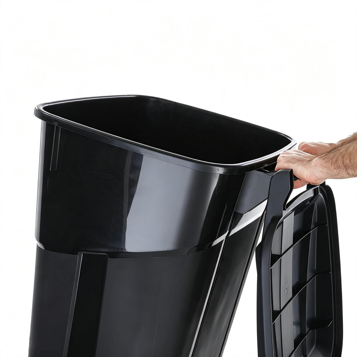 32 Gallon Black Plastic Wheeled Trash Can with Lid C388144